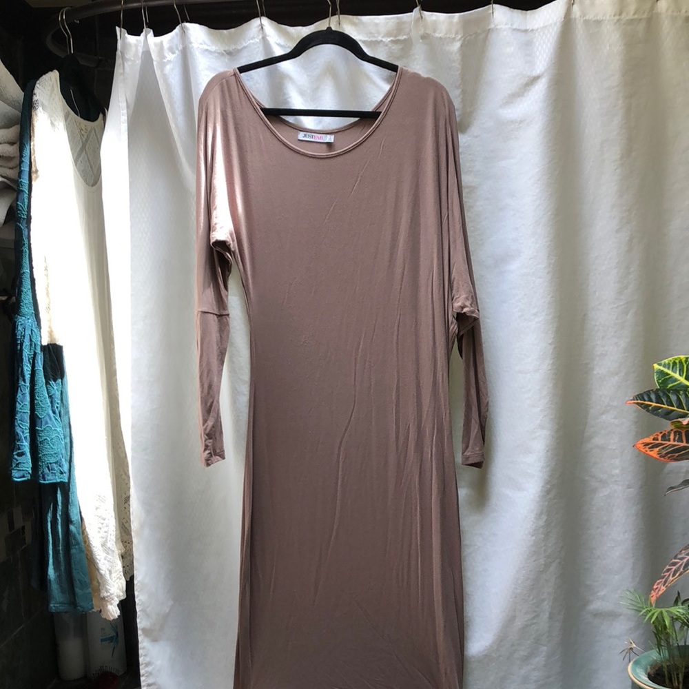 Tan tight fitting long dress